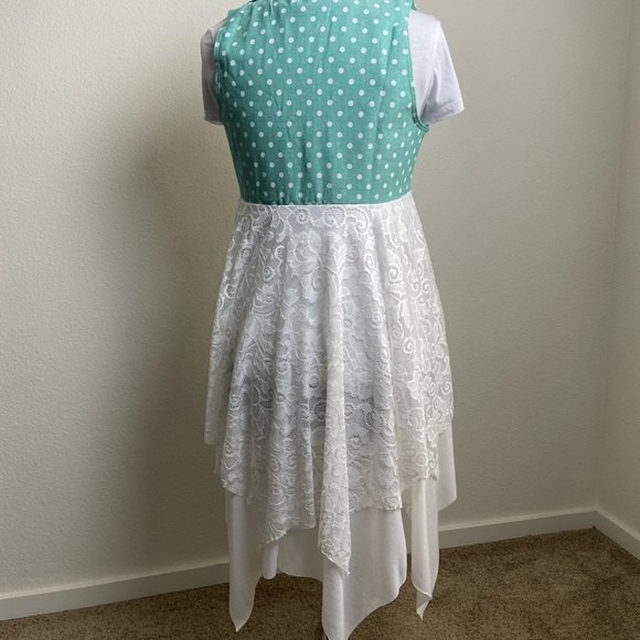 American Made Lagan Mint Ivory Polka Dots Lacey Vest Open Hankerchief Cardigan S - Picture 5 of 5